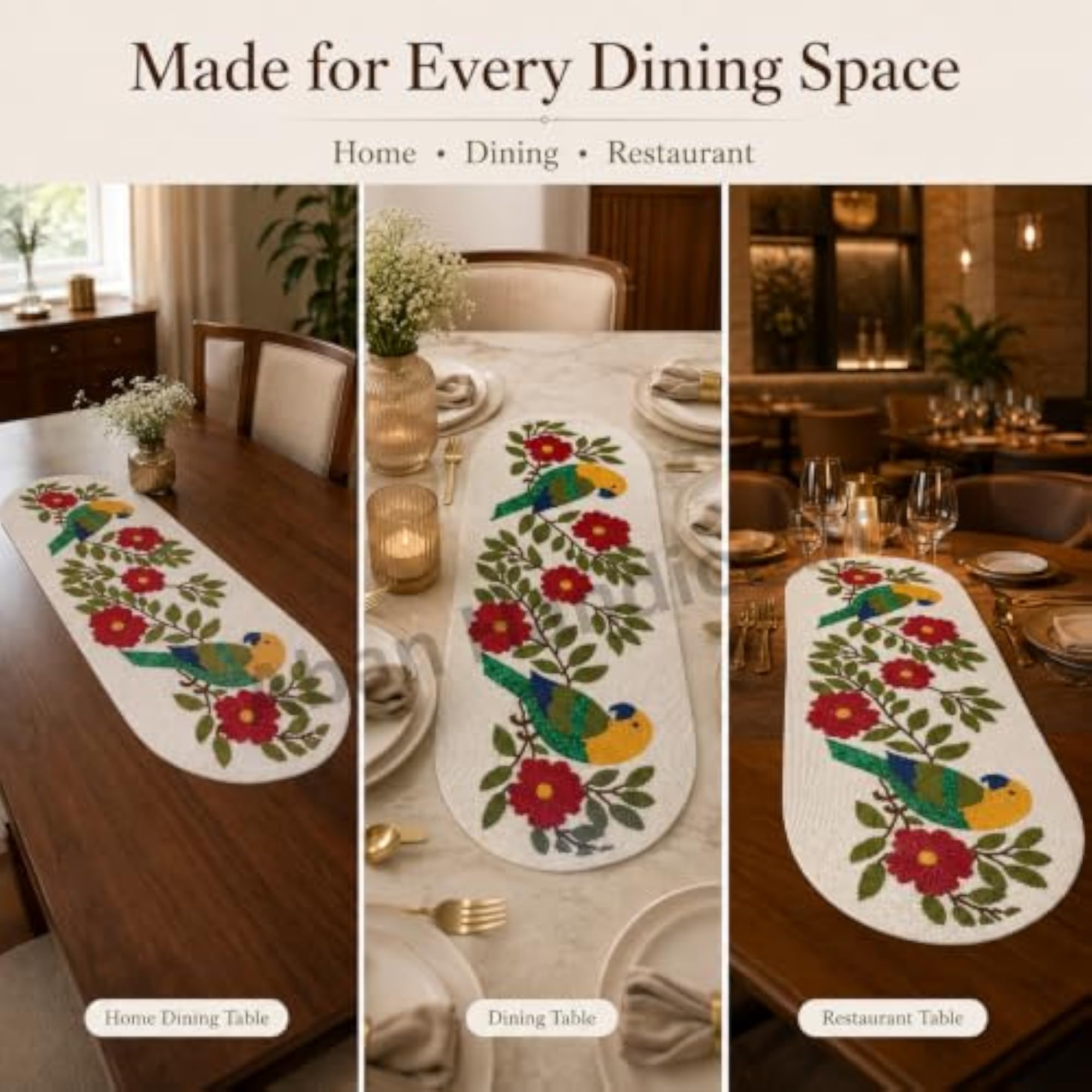 Handmade Beaded Table Runner, Floral Embroidered Design